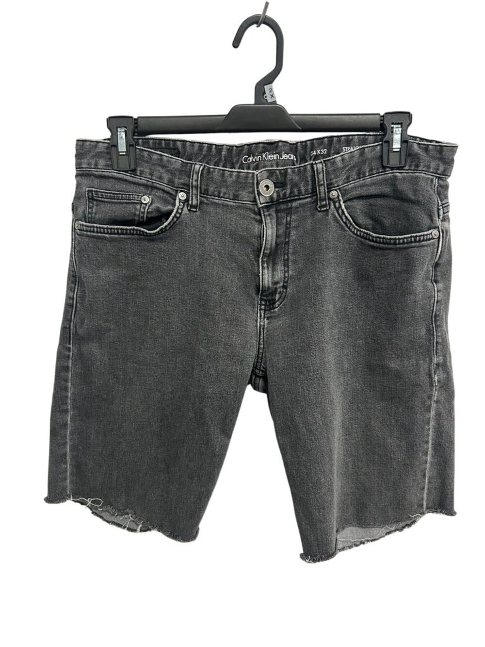 Calvin Klein Jeans 34 Black Denim Frayed Hem Straight Fit Shorts Grungecore Y2K